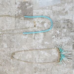 Gold and Turquoise Color Beaded Necklaces, Lot Of 2